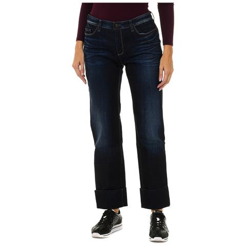 Pantaloni Lunghi In Denim Effetto Consumato Da Donna 6y5j11-5d2uz - Foto 1