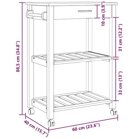 Carrello da Cucina MONZA Nero 60 x 40 x 88,5 cm - Foto 9