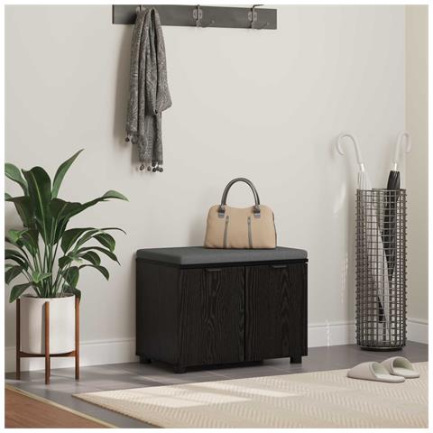 Panca per ingresso con cuscino Rovere Nero 60 x 38 x 46 cm - Foto 2