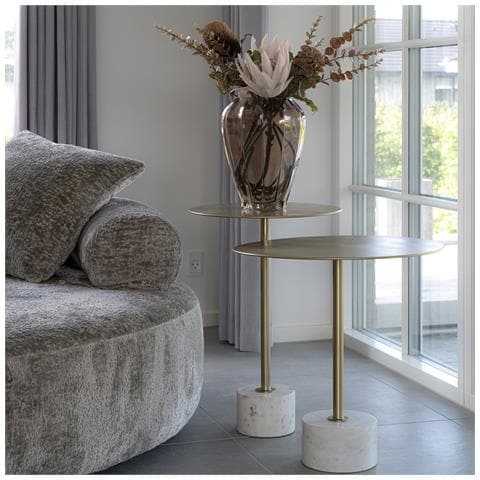Tavolino Lecco In Ottone E Marmo Bianco Ø51x52 Cm - Foto 5