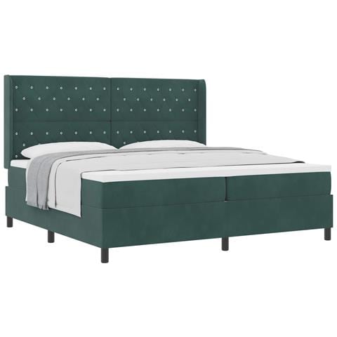 Letto a molle con materasso Verde Scuro 200 x 200 cm Velluto - Foto 1