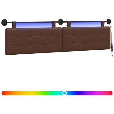 Testiera sospesa Con luce LED Marrone Similpelle - Foto 1