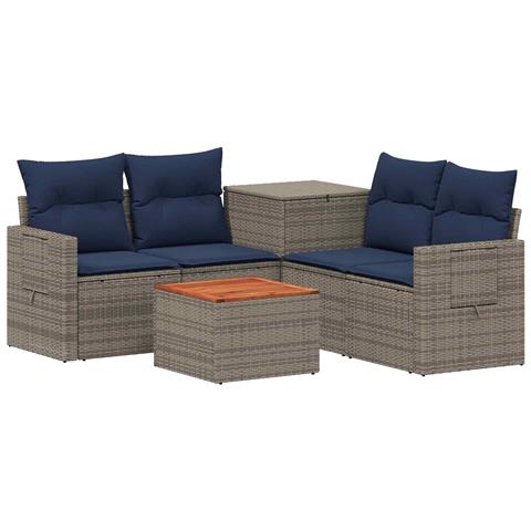 Set di divani 6 pz Grigio e Blu Navy Rattan sintetico e Acciaio - Foto 1