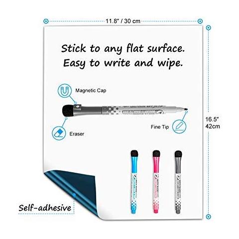 Lavagna A Secco Magnetico Lavagna Autoadesiva A3 Per Qualsiasi Superficie Liscia Con La Nuova Macchia Resistente Tecnologia Home Kitchen Frigo Lista Della Spesa E Ufficio Bacheca 3 Lavagna Penne - Foto 2