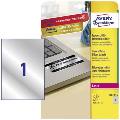 L6013-8 Rettangolo Permanente Argento 8pezzo (i) Etichetta Autoadesiva - Foto 1