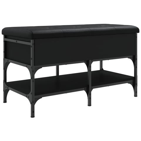 Panca Porta Scarpe Nera 82x42x45 Cm In Legno Multistrato - Foto 2