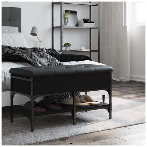 Panca Porta Scarpe Nera 82x42x45 Cm In Legno Multistrato - Foto 3