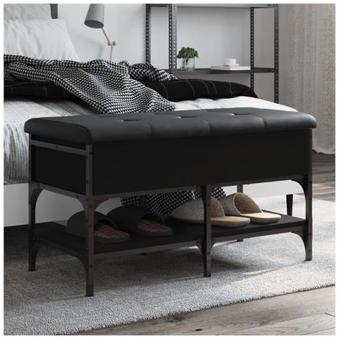 Panca Porta Scarpe Nera 82x42x45 Cm In Legno Multistrato - Foto 1