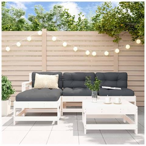 Set Salotto da Giardino 5 pz Bianco in Legno Massello di Pino - Foto 1