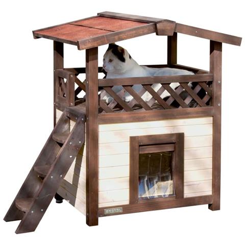 Casa Riscaldata Gatti 4 Stagioni Deluxe 88x57x77cm Marrone Scuro - Foto 8