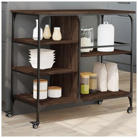 Carrello Cucina Rovere Marrone 100x45x89,5 Cm Legno Multistrato - Foto 1