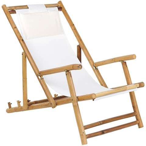 Set Di 2 Sdraio Da Giardino In Legno Di Bambù Chiaro E Crema Atrani - Foto 2