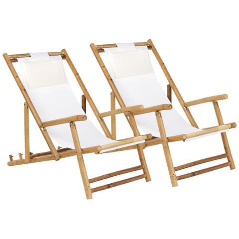Set Di 2 Sdraio Da Giardino In Legno Di Bambù Chiaro E Crema Atrani - Foto 6