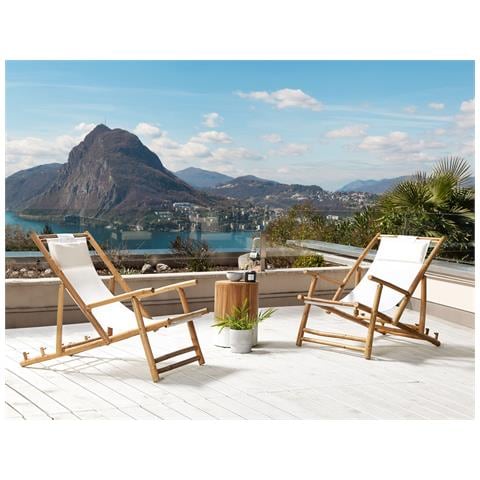Set Di 2 Sdraio Da Giardino In Legno Di Bambù Chiaro E Crema Atrani - Foto 1