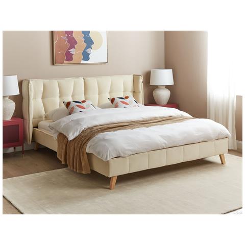 Letto Velluto Senlis 160 X 200 Cm Beige - Foto 1