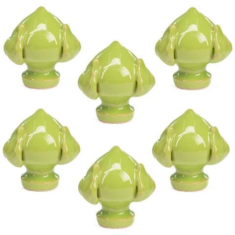 Set 6 Pezzi Pumo Salentino In Ceramica Verde, Chiuso Altezza 6 Cm, Decorazione Tipica Pugliese Bocciolo E 3 Foglie, Segnaposto Per Eventi, Feste, Cerimonie E Matrimonio, Soprammobile Bomboniera - Foto 1