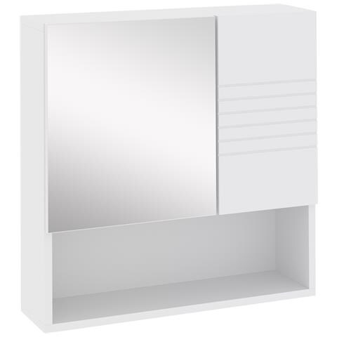 Armadietto Specchiera Bagno, Mobiletto Bagno Pensile Con Fissaggio A Muro, 54x15x55cm, Bianco - Foto 1