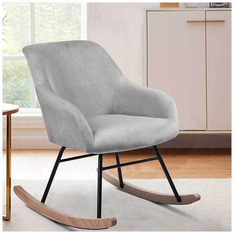 Poltrona Sedia Dondolo Relax Tessuto e Metallo Imbottita Design Moderno Grigio - Foto 2