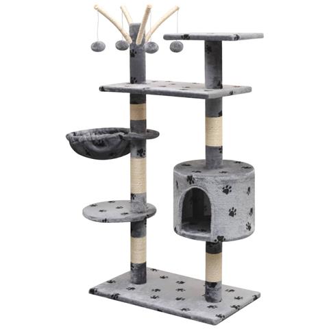 Lusso Casadino -  Albero Per Gatti Tiragraffi Sisal 125 Cm Zampe Stampate Grigio - Foto 1