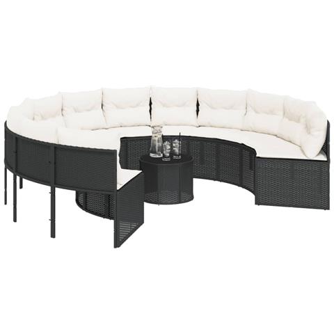 Divano Giardino Con Tavolo E Cuscini Circolare Nero Polyrattan - Foto 2