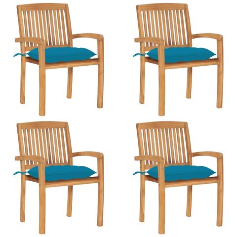 Sedie Da Giardino Impilabili 4 Pz Con Cuscini Massello Di Teak - Foto 2