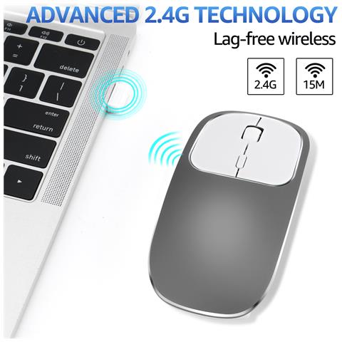 Mouse Ottico Wireless Silenzioso Bnh-wl-59: Bluetooth 5.0 + 2.4g, Ricaricabile, Dpi Regolabile Grey - Foto 2