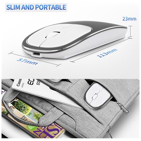 Mouse Ottico Wireless Silenzioso Bnh-wl-59: Bluetooth 5.0 + 2.4g, Ricaricabile, Dpi Regolabile Grey - Foto 7