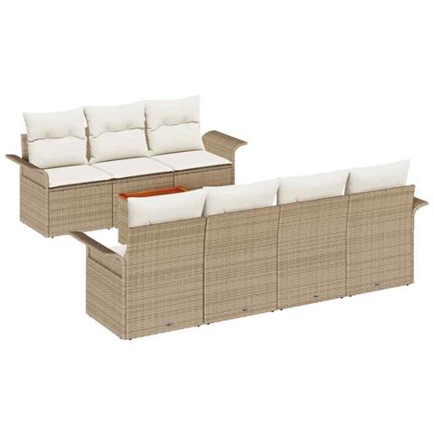 Set di divani da giardino 8 pezzi con cuscini beige in polirattan e acacia - Foto 1