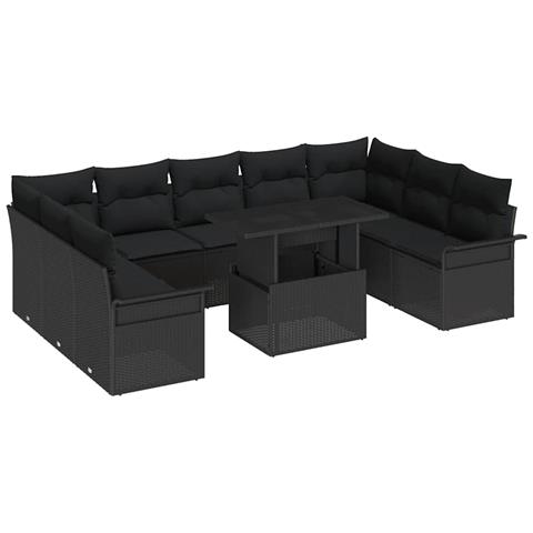 Set di Sofà da Giardino 10 Pezzi con Cuscini Rattan Nero - Foto 1