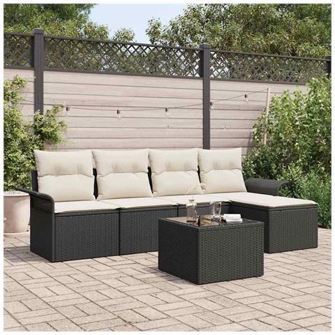 Set Divano da Giardino  5 Pezzi con Cuscini Rattan Poliestere Marrone, Set Divano Giardino a 2 posti con Ripostiglio e Cuscini Polyrattan Neri - Foto 2