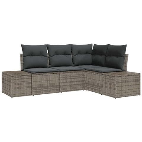 Set Divano da Giardino a 4 Pezzi con Cuscini Grigio Polyrattan - Foto 1