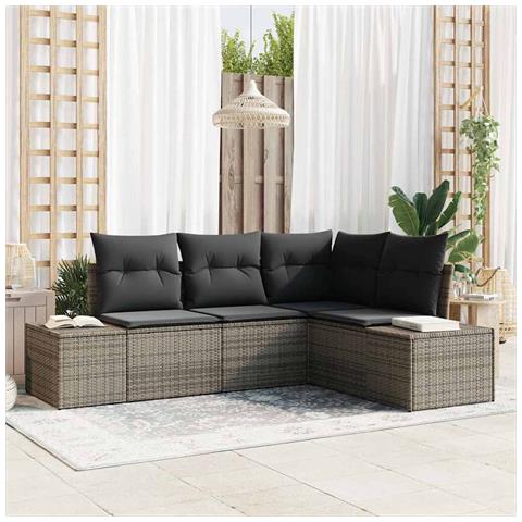 Set Divano da Giardino a 4 Pezzi con Cuscini Grigio Polyrattan - Foto 2