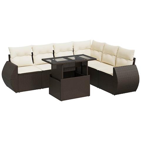 Set Divani da Giardino 7 pz con Cuscini Marrone in Polyrattan - Foto 1