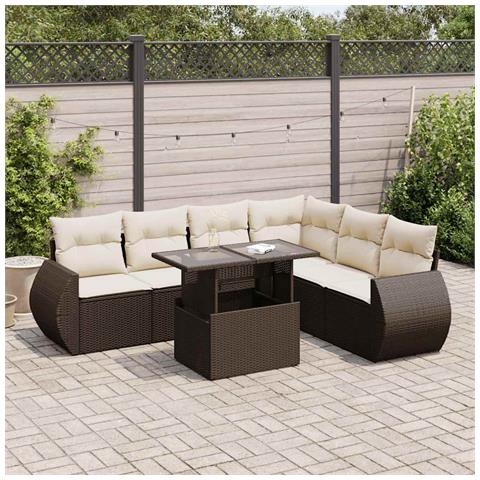 Set Divani da Giardino 7 pz con Cuscini Marrone in Polyrattan - Foto 2