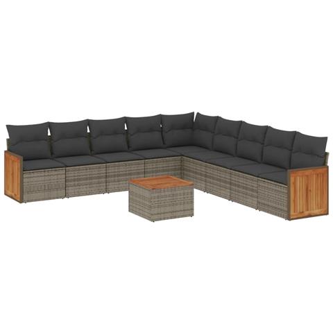 Set Divano da Giardino 10 pz con Cuscini Grigio in Polyrattan - Foto 1