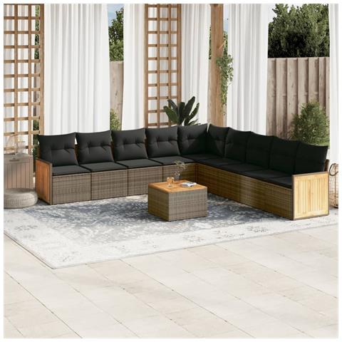 Set Divano da Giardino 10 pz con Cuscini Grigio in Polyrattan - Foto 2