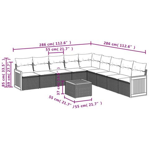 Set Divano da Giardino 10 pz con Cuscini Grigio in Polyrattan - Foto 3