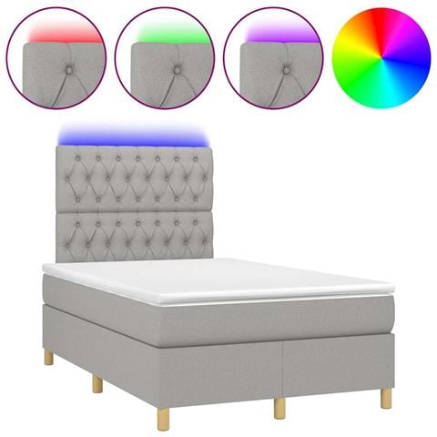 Letto a Molle Materasso e LED Grigio Chiaro 120x190 cm Tessuto - Foto 1
