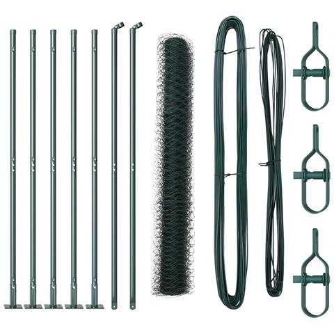 Recinzione Esagonale  Verde 0.8x10 m Acciaio, Pali per Recinzione  con Piattaforme 7 pz Ø32mm 90cm Acciaio Galvanizzato - Foto 1