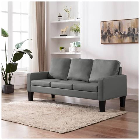 Divano A 3 Posti Grigio In Similpelle - Foto 7