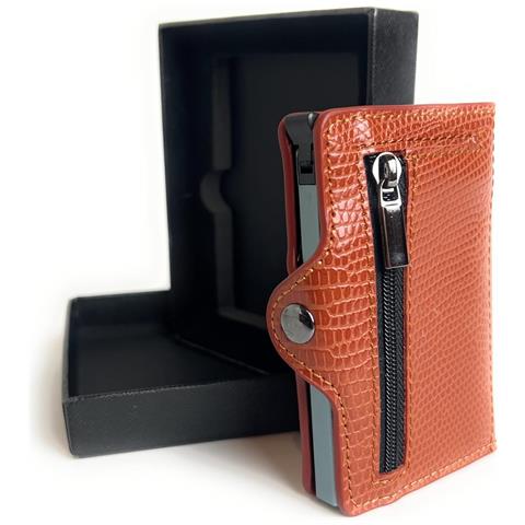 Portafoglio Per Carte Rfid Porta Carte Pulsante Di Espulsione Carte Sottile Marrone - Foto 5