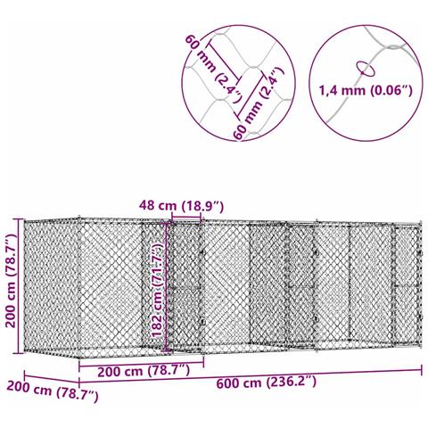 Gabbia per cani Argento 600 x 200 x 200 cm Acciaio zincato - Foto 9