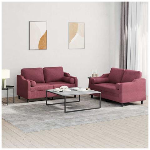 Set di Divani 2 pz con Cuscini Rosso Vino in Tessuto - Foto 2