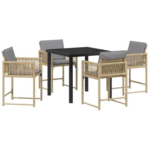 Set da Pranzo per Giardino 5 pcs Beige polyrattan - Foto 1