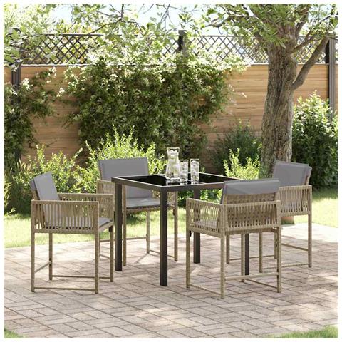 Set da Pranzo per Giardino 5 pcs Beige polyrattan - Foto 2