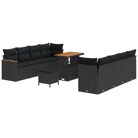 Set Divano da Giardino con cuscino 11 pcs Nero Poly Rattan - Foto 1