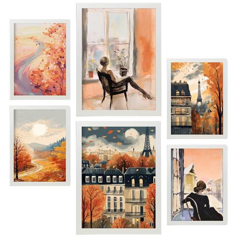 Set Di 6 Stampe Poster ""affascinante Nelle Donne"", Dipinti Decorativi Estetici Per Il Tuo Soggiorno, Camera Da Letto, Casa A3 & A4 Cornice Bianca - Foto 1