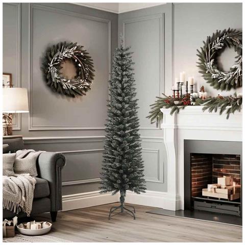 Albero Di Natale Artificiale Sottile Con Base Verde 180 Cm Pvc - Foto 1