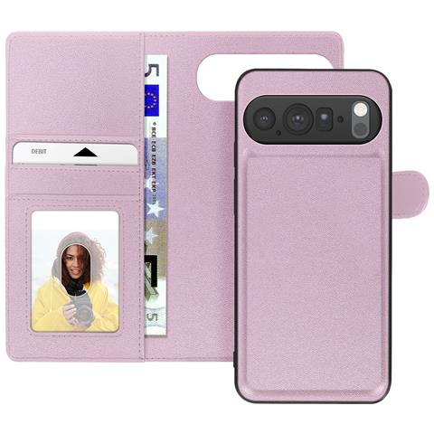 Custodia A Portafoglio Per Google Pixel 10 Pro Con Cover Magnetica Staccabile, Rosa - Foto 1