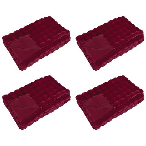Coperta in Pelliccia di Coniglio Finta 4 pcs Rosso Bordeaux - Foto 1